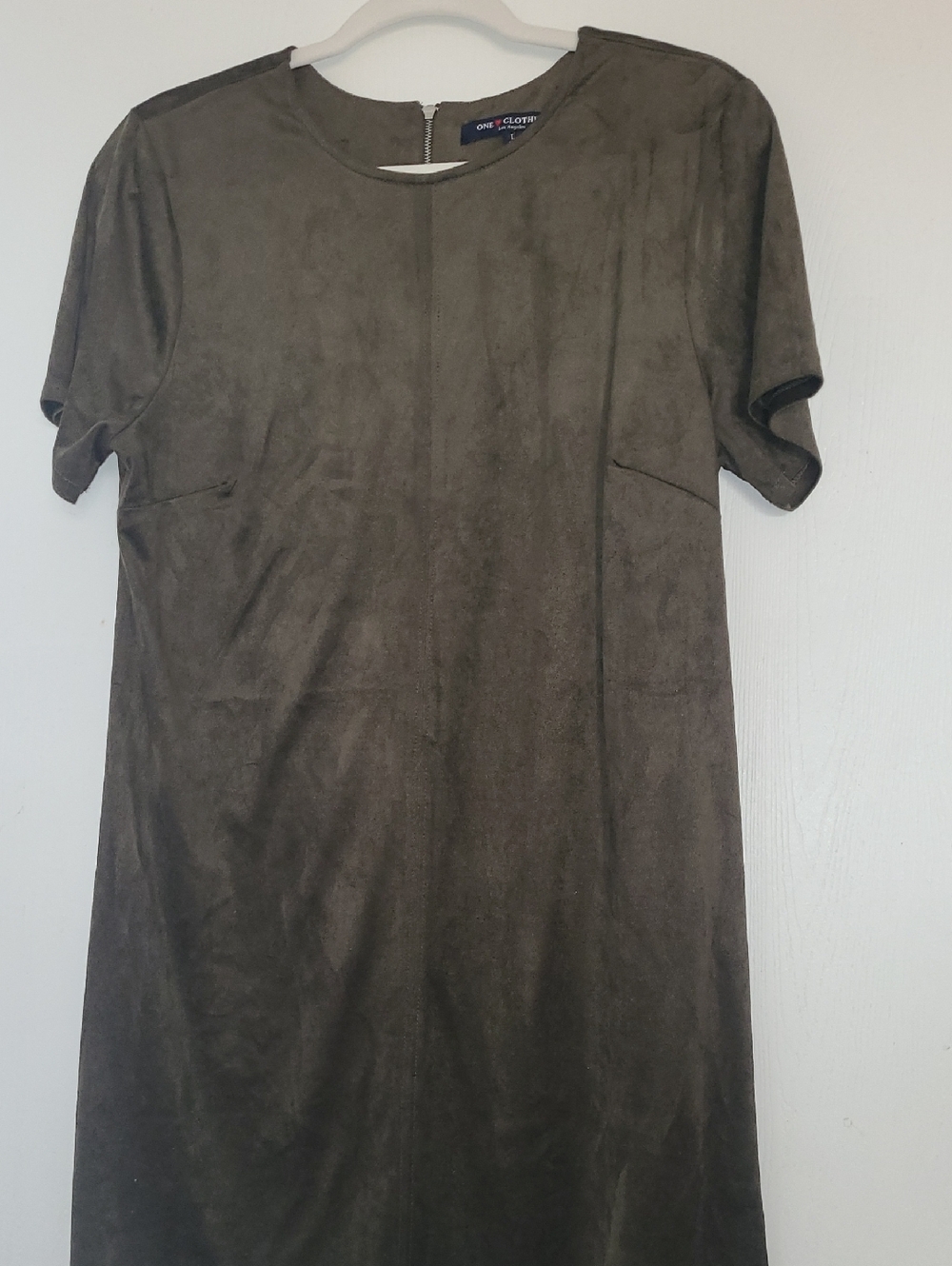 One Clothing Olive Suede-Look Short Sleeve Shift Dress